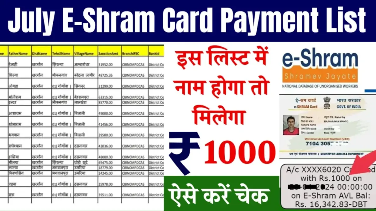 E-Shram July Payment 2025: ₹1000 Installment Released – Check Your Name in the List in Just 2 Steps